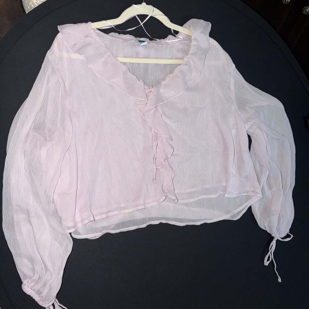 Old Navy Women's Pink Chiffon Ruffled Long Sleeve Cropped Blouse Size S